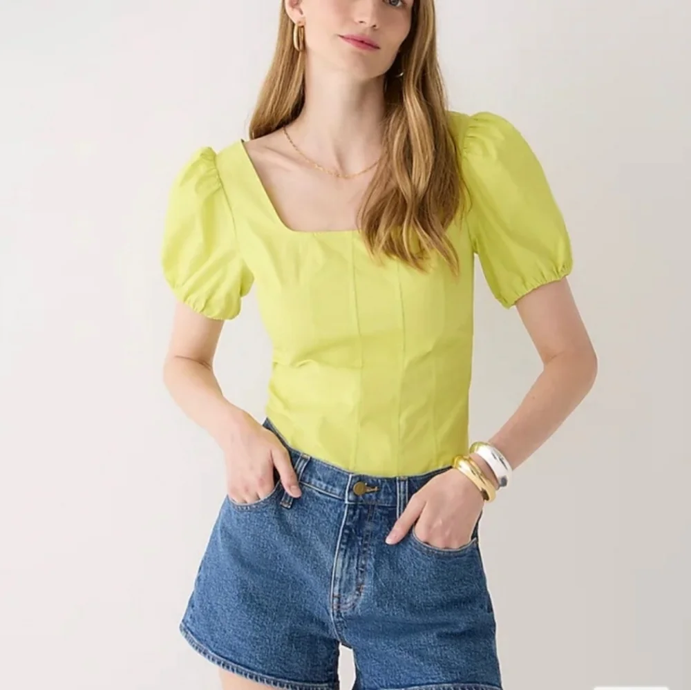 NWT J. Crew Puff Sleeve Squareneck Top in Cotton Poplin Lemon Sorbet Size 8